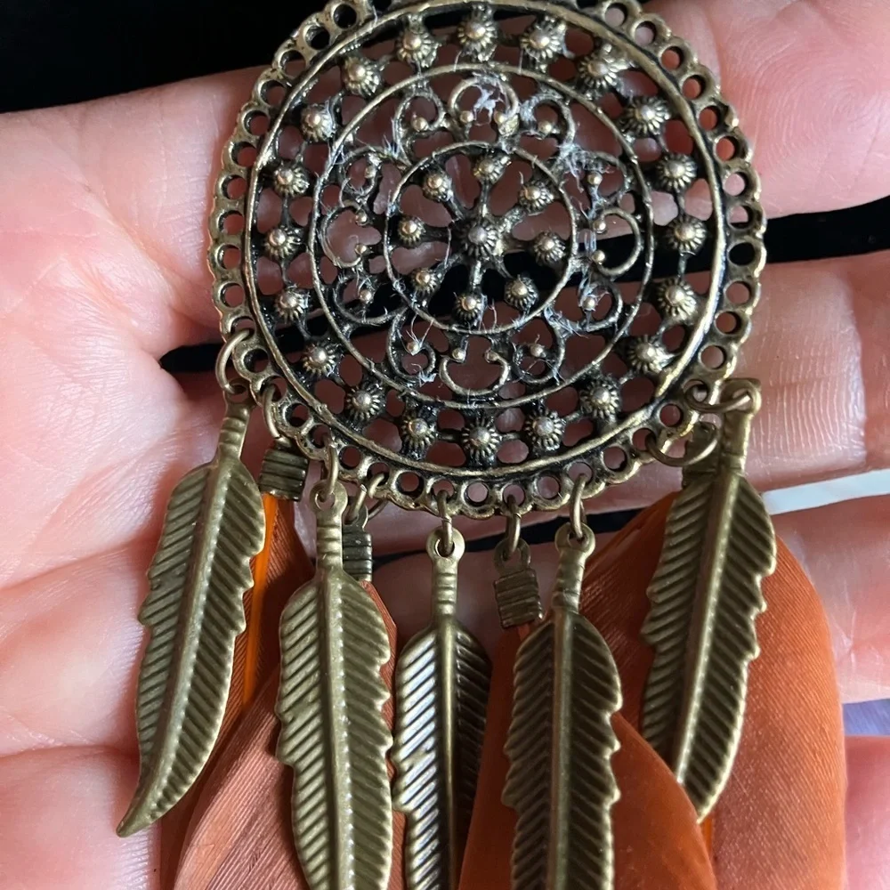 Gold and Orange Dreamcatcher Necklace